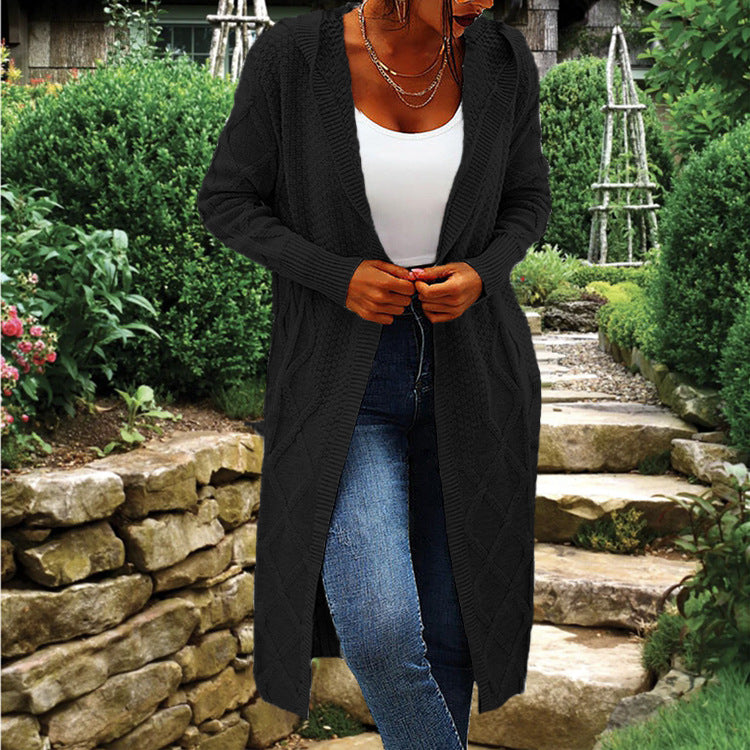 Street-Wave Women's Hooded Knit Cardigan With Luxurious Cable Knit Cozy Everyday Outerwear