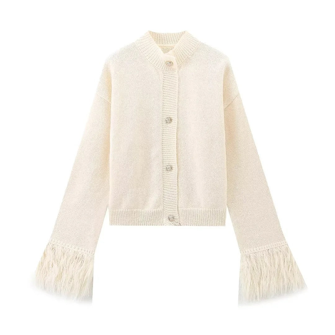 Street-Wave Womens Casual Knit Cardigan With Decorative Fringes And Premium Buttons For Everyday Chic
