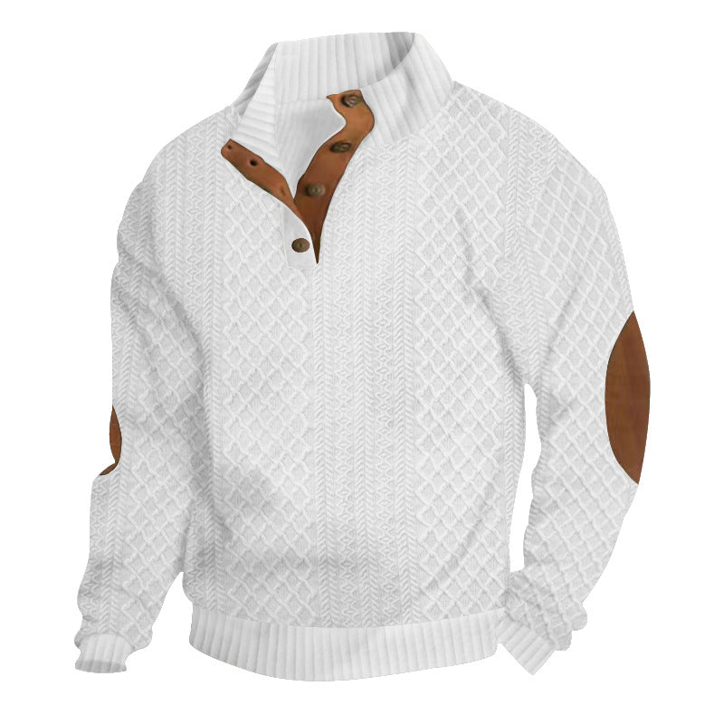 Street-Wave Mens Knit Sweatshirt With Structured Knit Pattern And Premium Leather Elbow Patches For Casual Comfort