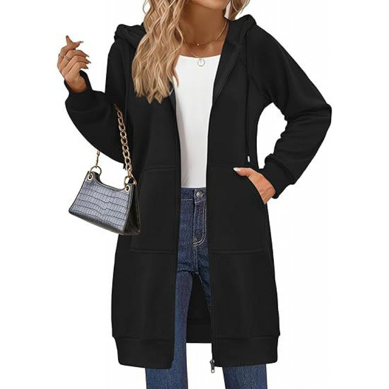 Street-wave Women Hooded Jacket With Side Pockets Zip Closure Cozy Everyday Wear