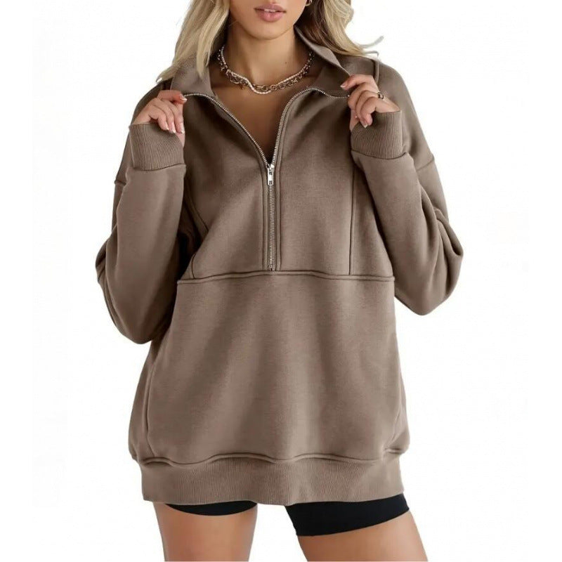 Street-wave Women's Oversized Half Zip Sweatshirt For Effortless Comfort And Style