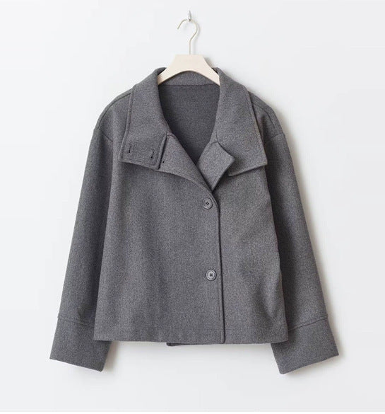 Street Wave Womens Premium Transitional Jacket With Modern Lapel Collar And Elegant Button Details