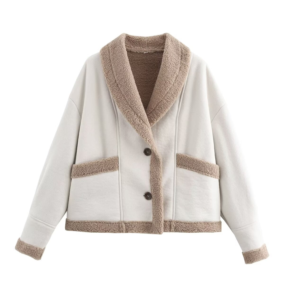 Street-wave Womens Cozy Oversized Jacket With Sherpa Shawl Collar And Pockets For Everyday Wear