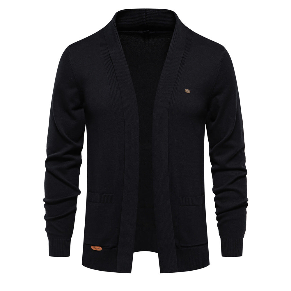Mens Cardigan With Open Collar And Practical Pockets Street-Wave Cozy All Day Comfort For Casual Office Wear