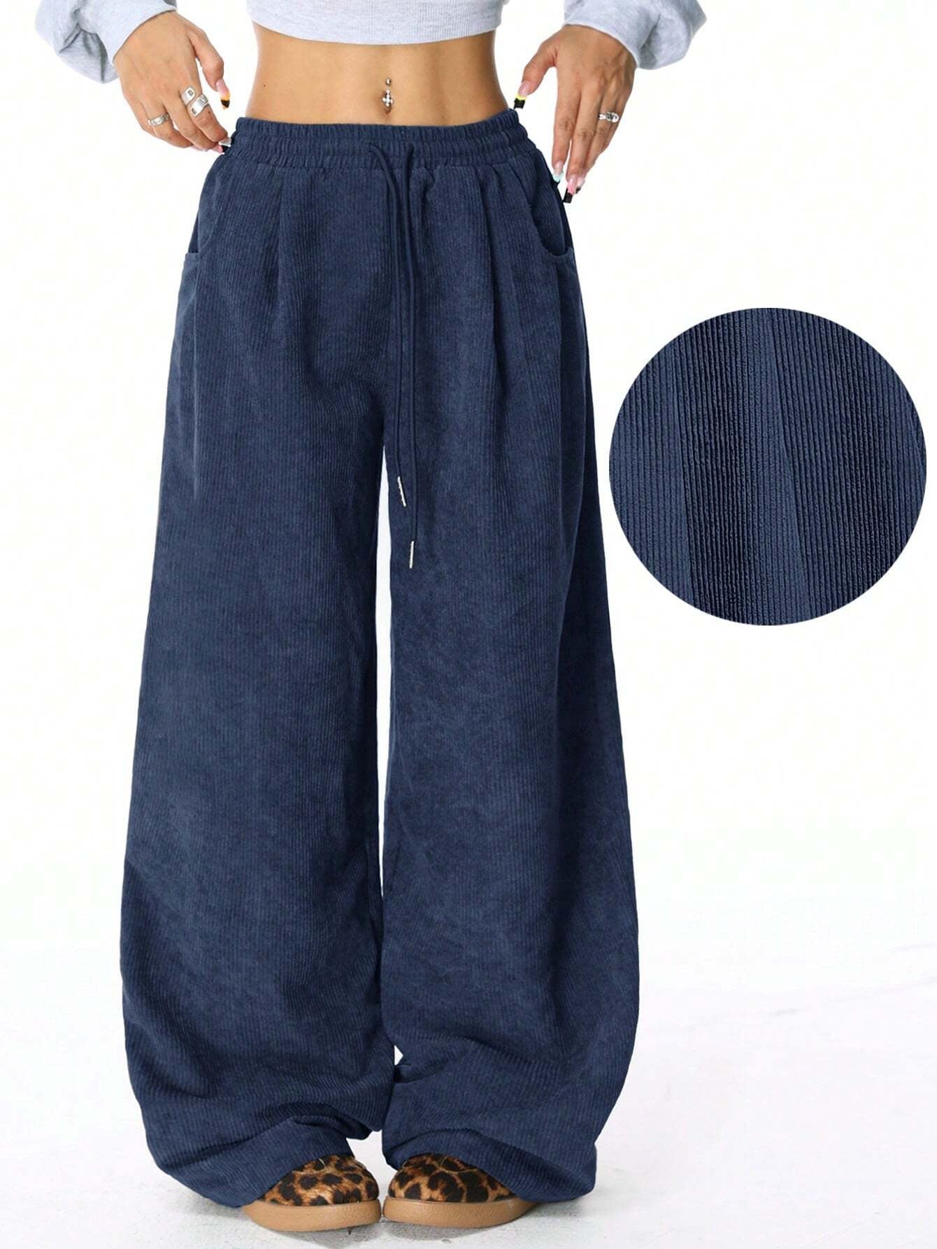 Street-wave Women Wide Corduroy Pants With Elastic Waistband Comfortable Relaxed Fit