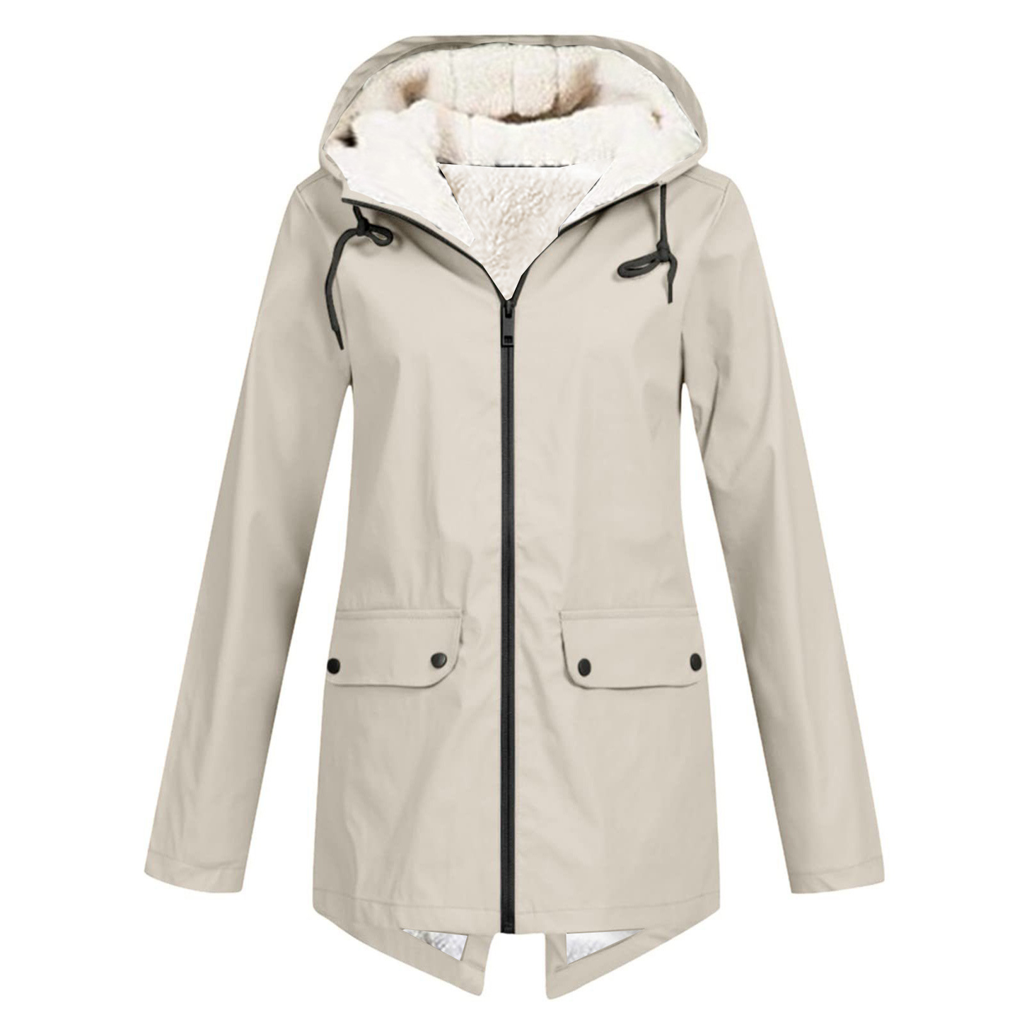 Street-Wave Women's Winter Waterproof Hooded Trench Coat With Cozy Plush Fleece Lining