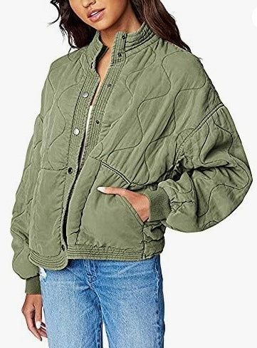 Street-wave Womens Quilted Jacket With High Collar For Fashionable Urban Women Everyday Comfort