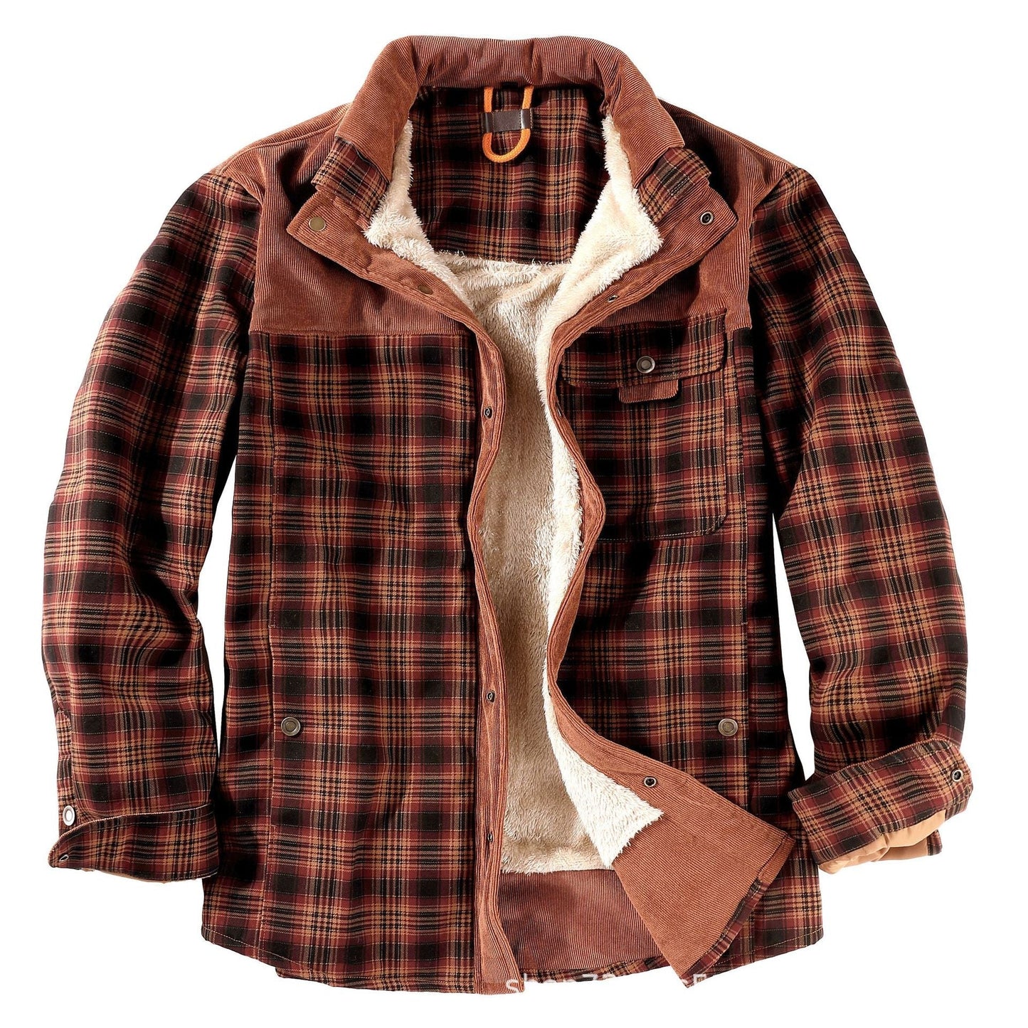 Street-Wave Men's Plaid Fleece-Lined Jacket With Teddy Fur Interior For All-Season Warmth