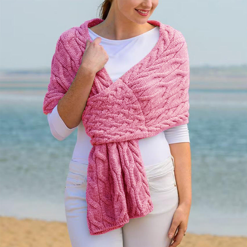 Street-wave Women's Cable Knit Wrap Stole With Textured Pattern For Elegant Cozy Winter Accessory
