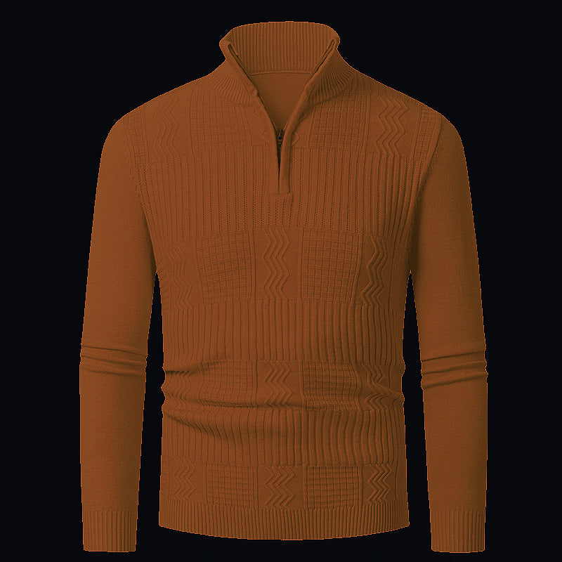 Street-Wave Men's Knit Sweater With Modern Zip Closure And Textured Surface For Style-Minded Men