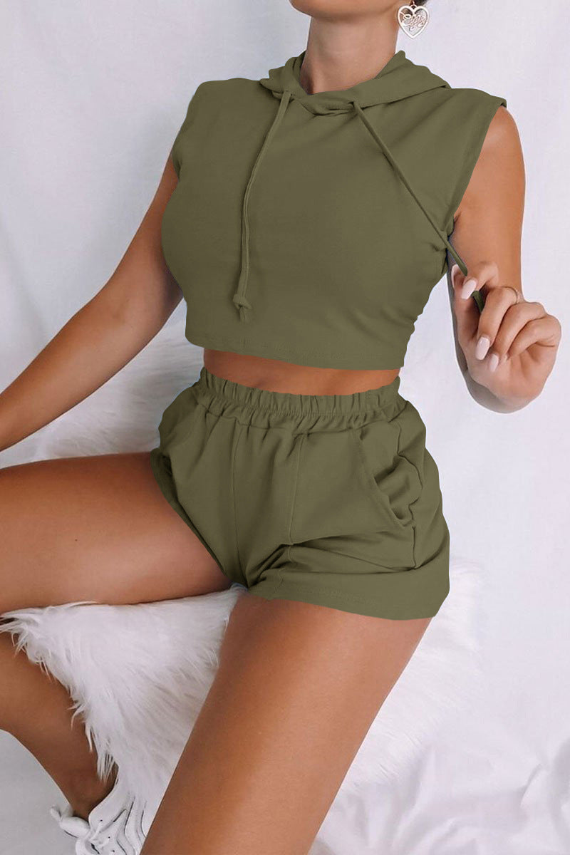 Street-Wave Women's Athletic Two-Piece Set Hoodie Top And Shorts, Comfortable Casual Sportswear