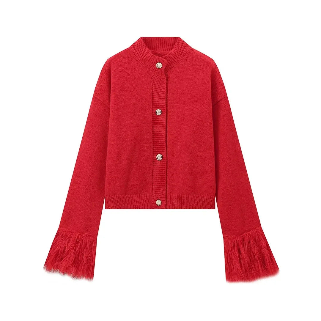 Street-Wave Womens Casual Knit Cardigan With Decorative Fringes And Premium Buttons For Everyday Chic