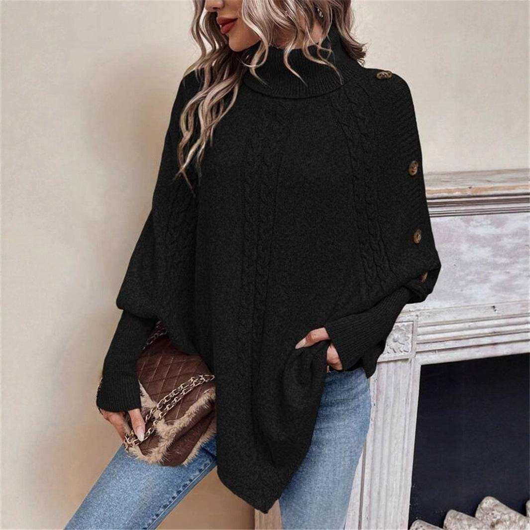 Street-wave Womens Elegant Cable Knit Pullover With Roll Neck Cozy Winter Essential