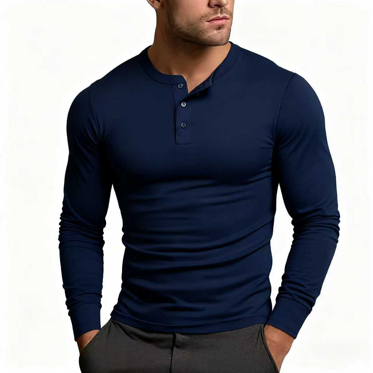 Street Wave Men's Long Sleeve Henley Shirt Slim Fit With Classic Button Detail For Everyday Comfort