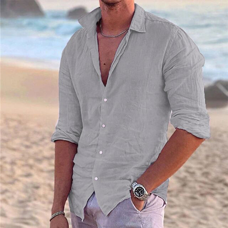 Street-wave Mens Lightweight Linen Shirt Casual Long Sleeve Breathable Comfort Ideal For Warm Weather