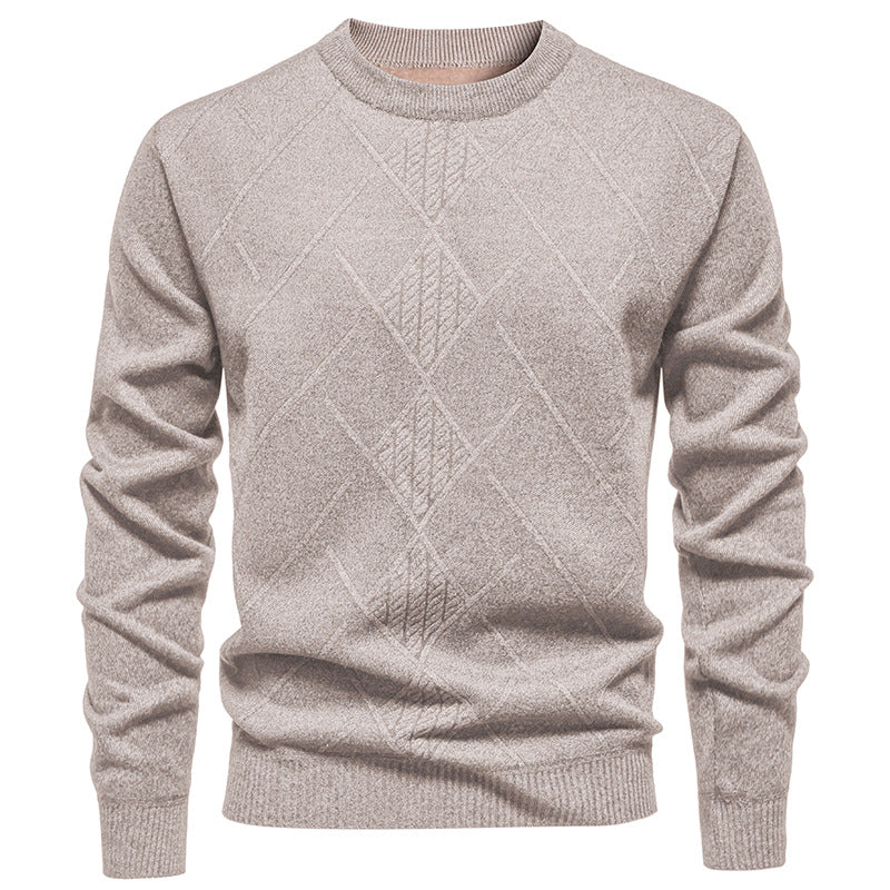 Mens Wool Knit Pullover With Diamond Pattern Street-Wave Classic Crewneck Breathable Warmth
