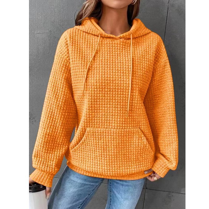 Women Waffle Knit Hoodie by Street Wave With Kangaroo Pocket Cozy All Day Comfort Casual Fit