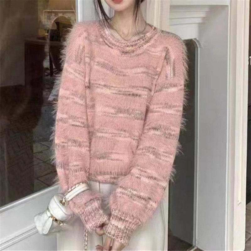 Street-Wave Cozy Knit Sweater With Gradient Color And Voluminous Sleeves For Women Warm Comfort