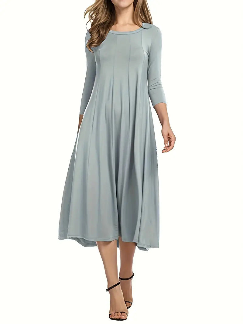 Street Wave Women Midi Dress With Flattering Cut And Three Quarter Sleeves For Versatile Occasions