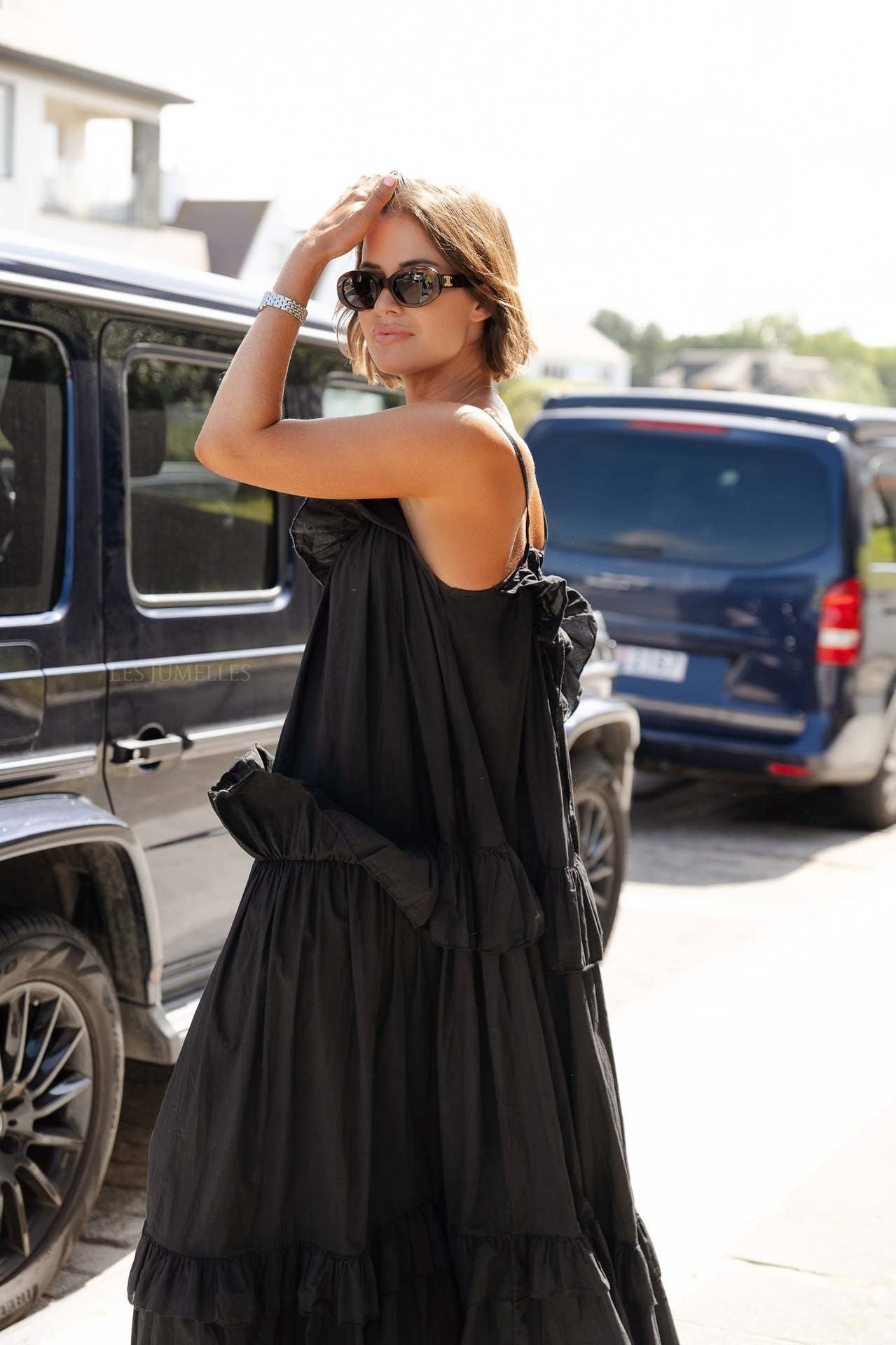 Street Wave Womens Maxi Dress Flowy Tiered Cotton Blend Ruffle Neckline