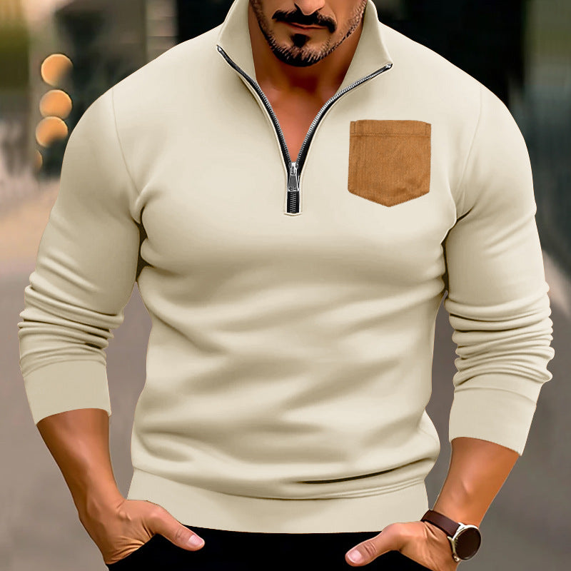 Street-wave Men's Athletic Zip Pullover With Contrasting Pocket, Stylish Activewear for Men