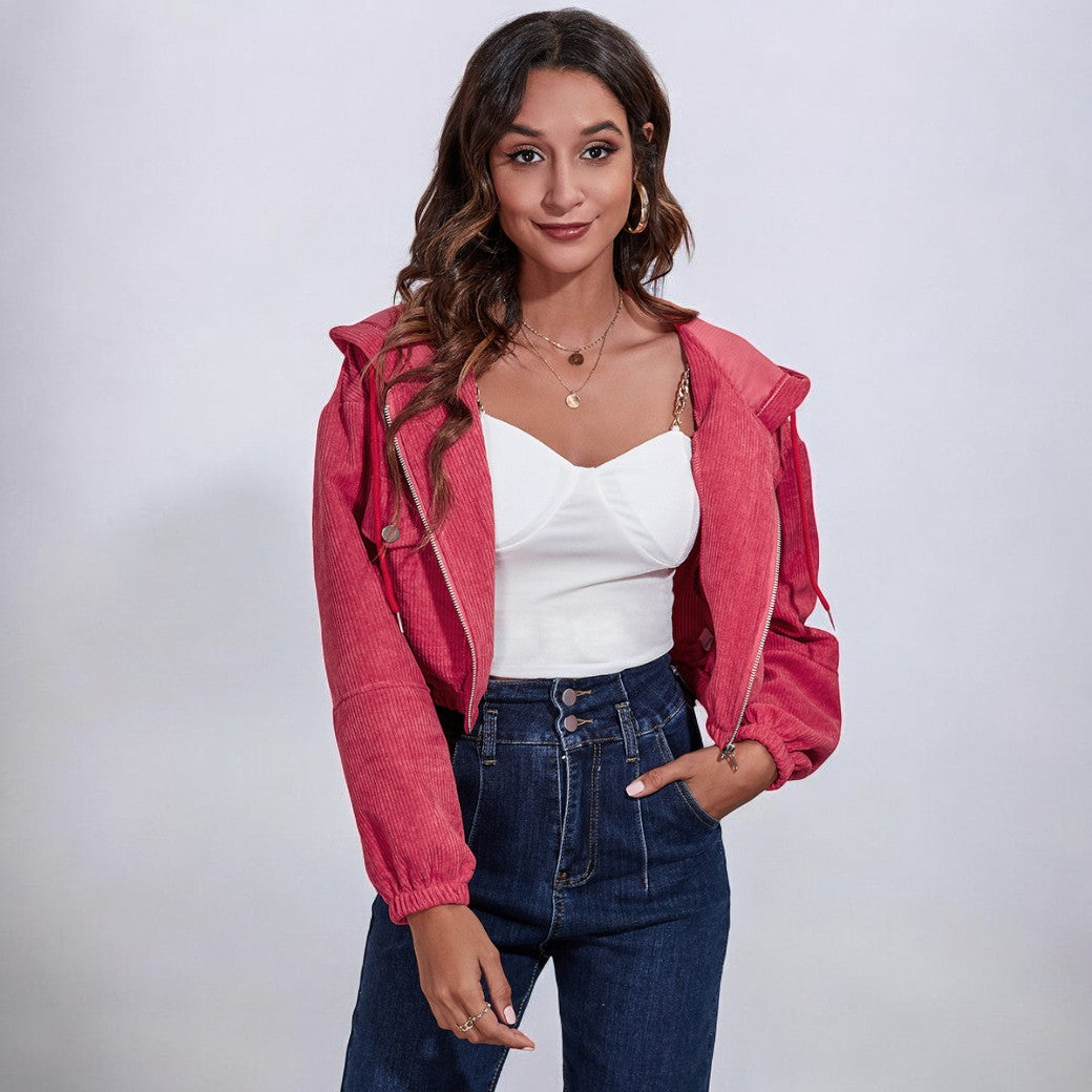 Street Wave Corduroy Cropped Jacket For Women Soft Texture Modern Chic Outerwear
