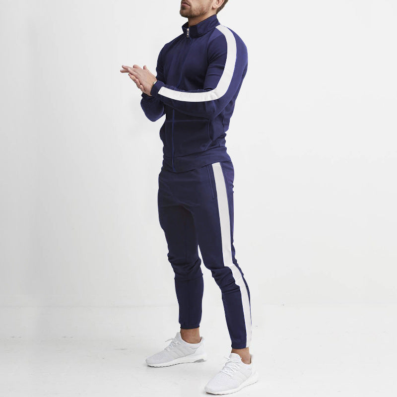 Street Wave Men's Athletic Tracksuit Set With High Collar Zip And Stripe Details For Training