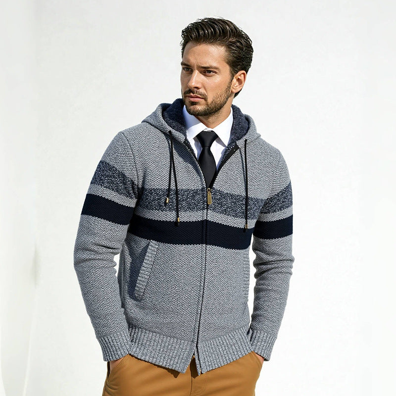 Men's Hooded Knit Cardigan With Zipper By Street-wave Breathable Cotton Blend Modern Everyday Essential