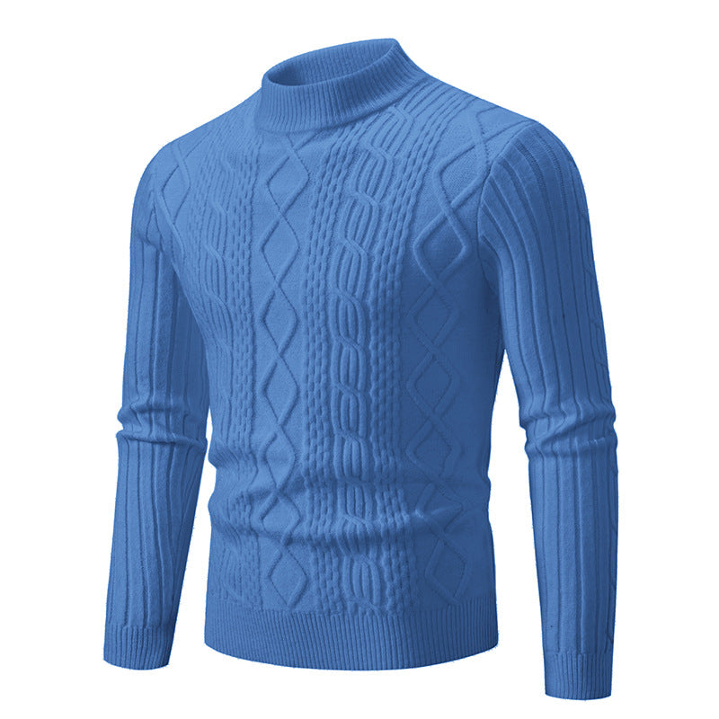 Street-wave Men's Cable Knit Sweater With High Collar For Winter Warmth And Cozy Style