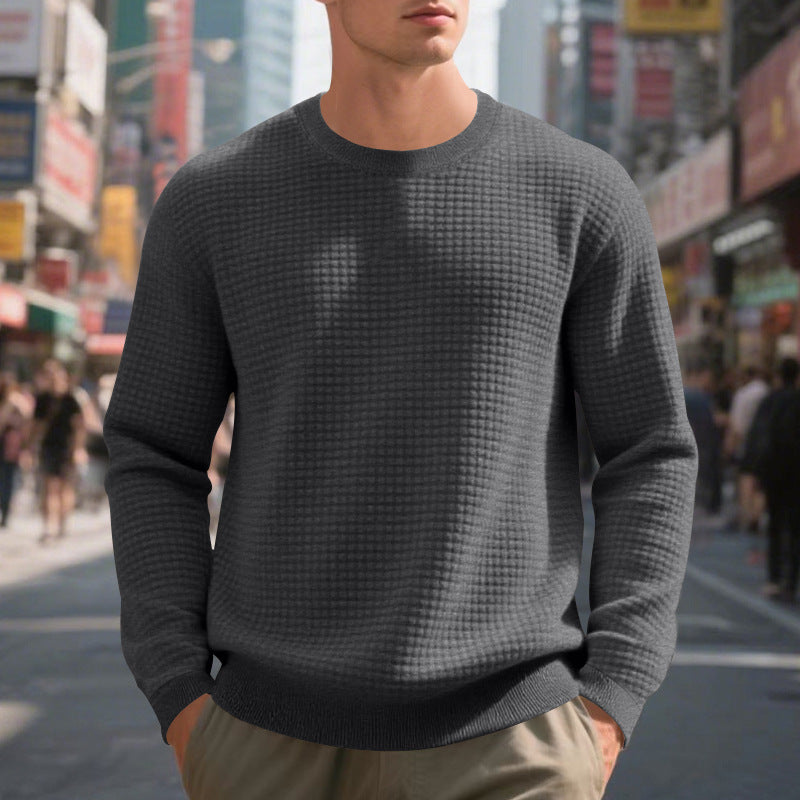 Street Wave Mens Textured Knit Sweater Warm Structured Fabric Crew Neck Premium Comfort For Cold Weather