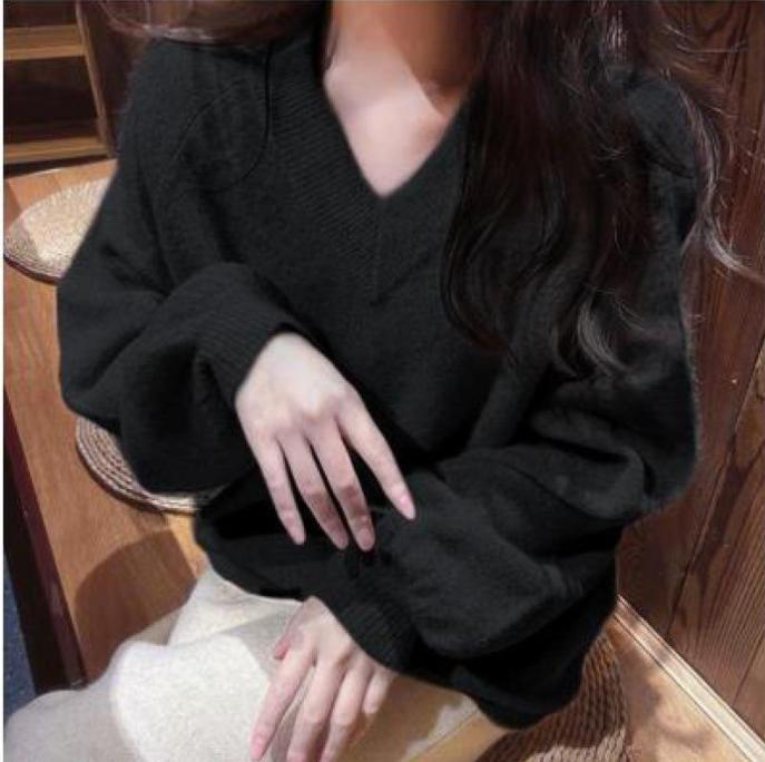 Streetwave Cozy Chunky Knit Sweater With Deep V Neck And Voluminous Sleeves For Women