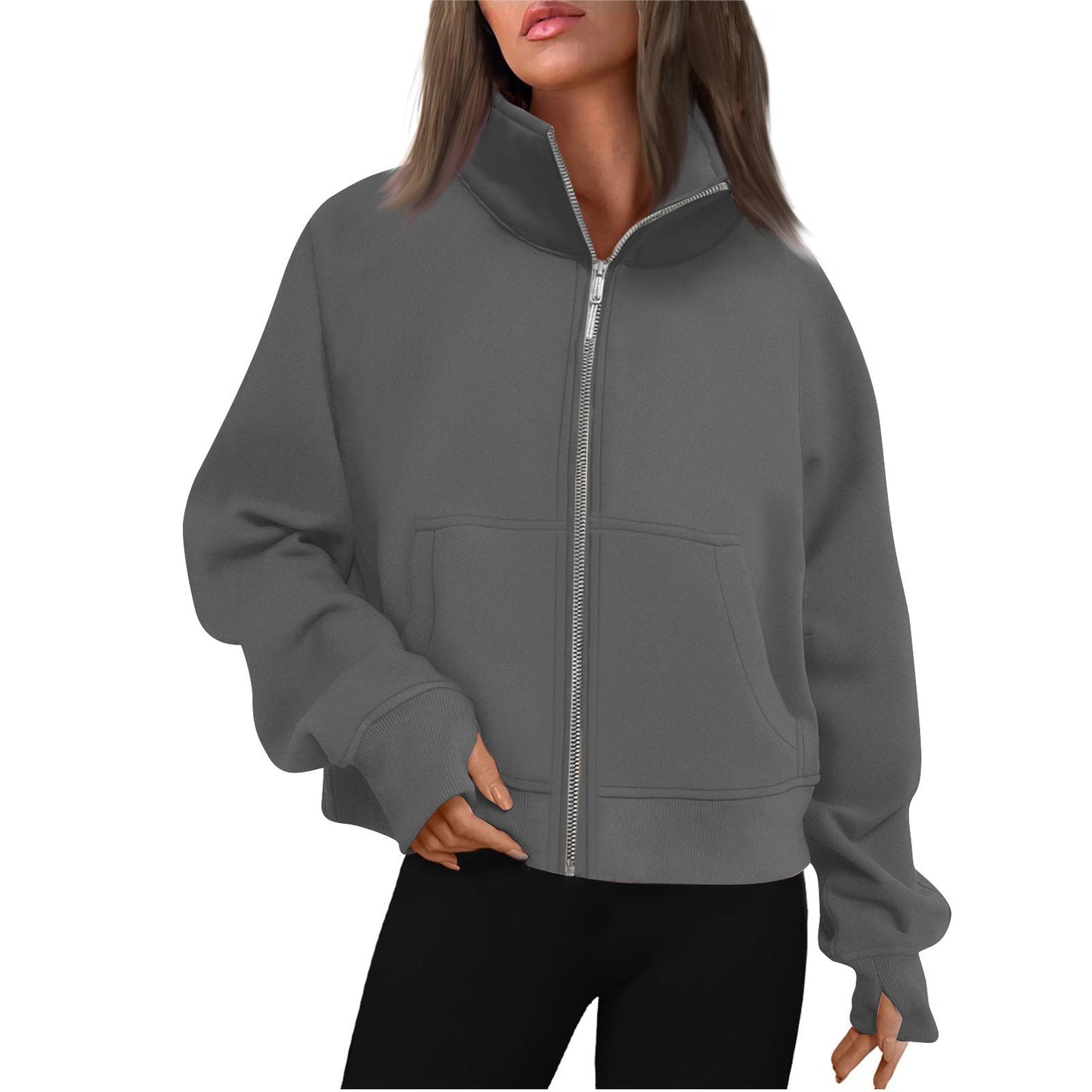 Street-Wave Women's High Collar Sweatshirt Jacket Cozy Everyday Wear For Comfort And Warmth