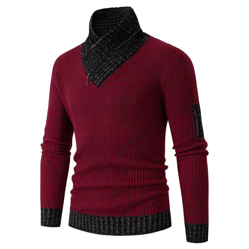 Street-wave Men's Pullover With Modern Asymmetric Collar And Structured Knit For Men, Ultra Comfort