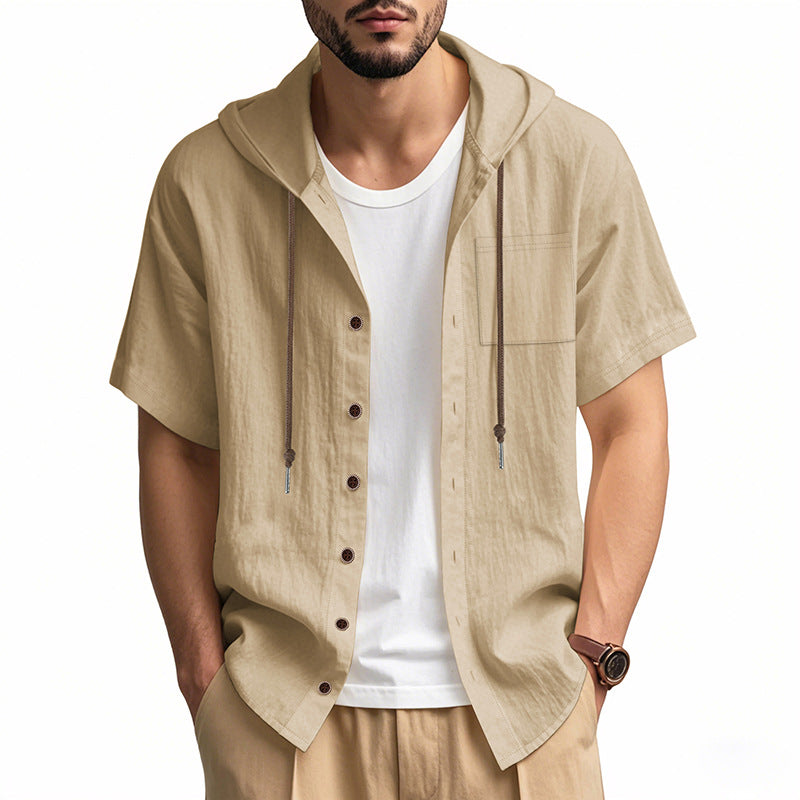 Street-Wave Men Linen Blend Hoodie Shirt Breathable
