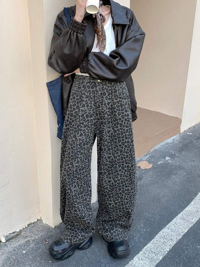 Streetwave Leopard Print Wide Leg Pants With Elastic Waistband For Women Fashionable Comfortable Streetwear