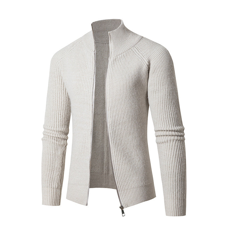 Streetwave For Men Ribbed Knit Cardigan High Collar Zip Front Cozy Versatile Wardrobe Essential