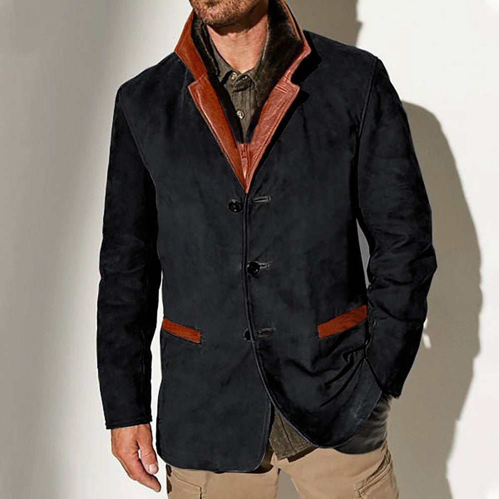 Street-wave Men's Suede Leather Jacket With Contrast Details - Elegant, Timeless Outerwear