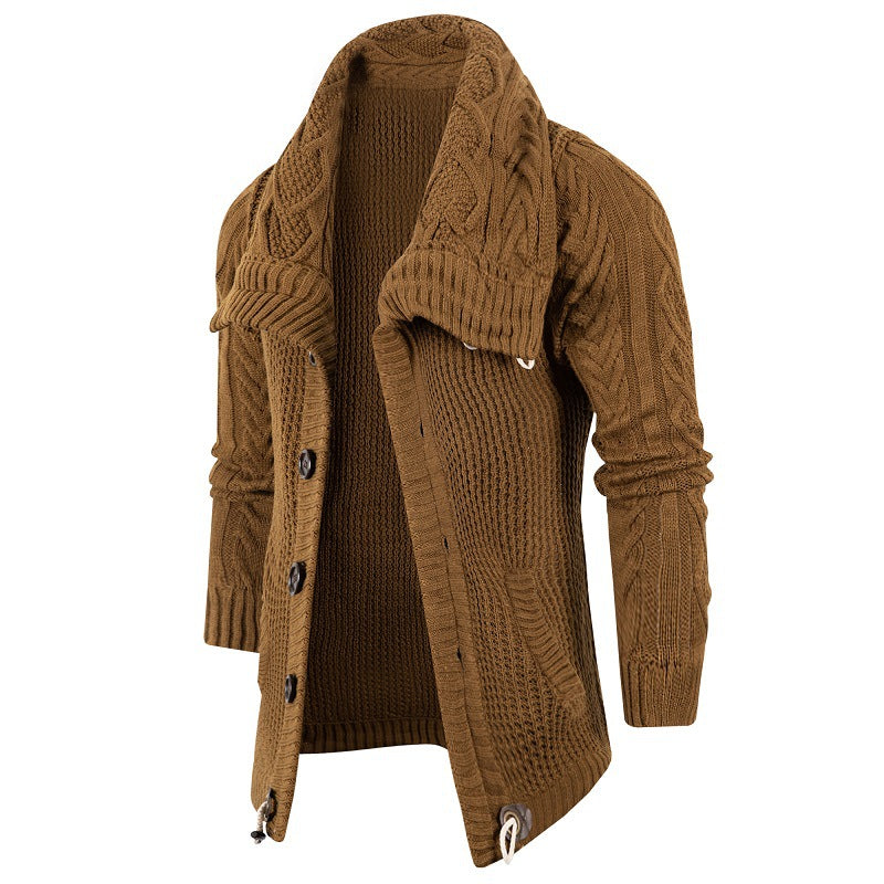 Streetwave Mens Chunky Knit Cardigan With Wrap Collar Soft Cotton Blend Cozy Warmth
