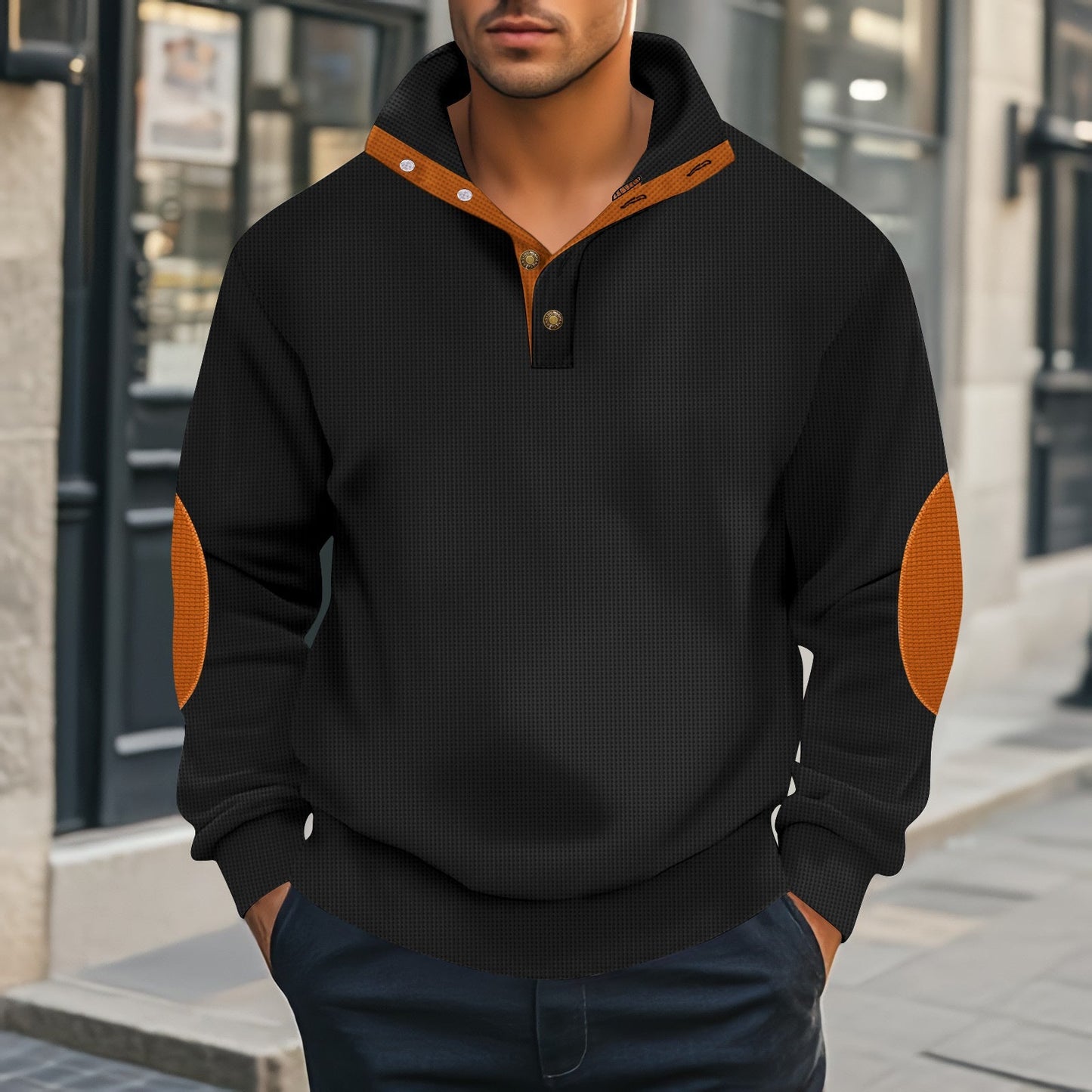 Street Wave Men Henley Pullover With Textured Knit And Contrast Accents For Everyday Casual Wear