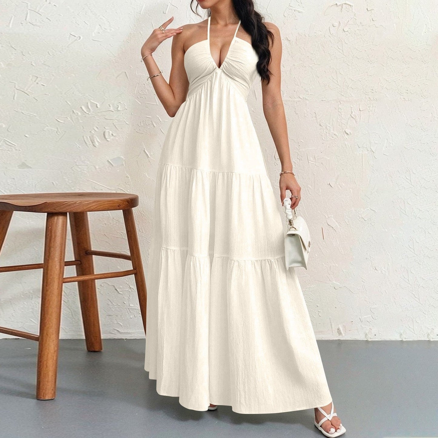 Streetwave Womens Maxi Dress Flowing Silhouette With Deep V Neck For Women Elegant Summer Look