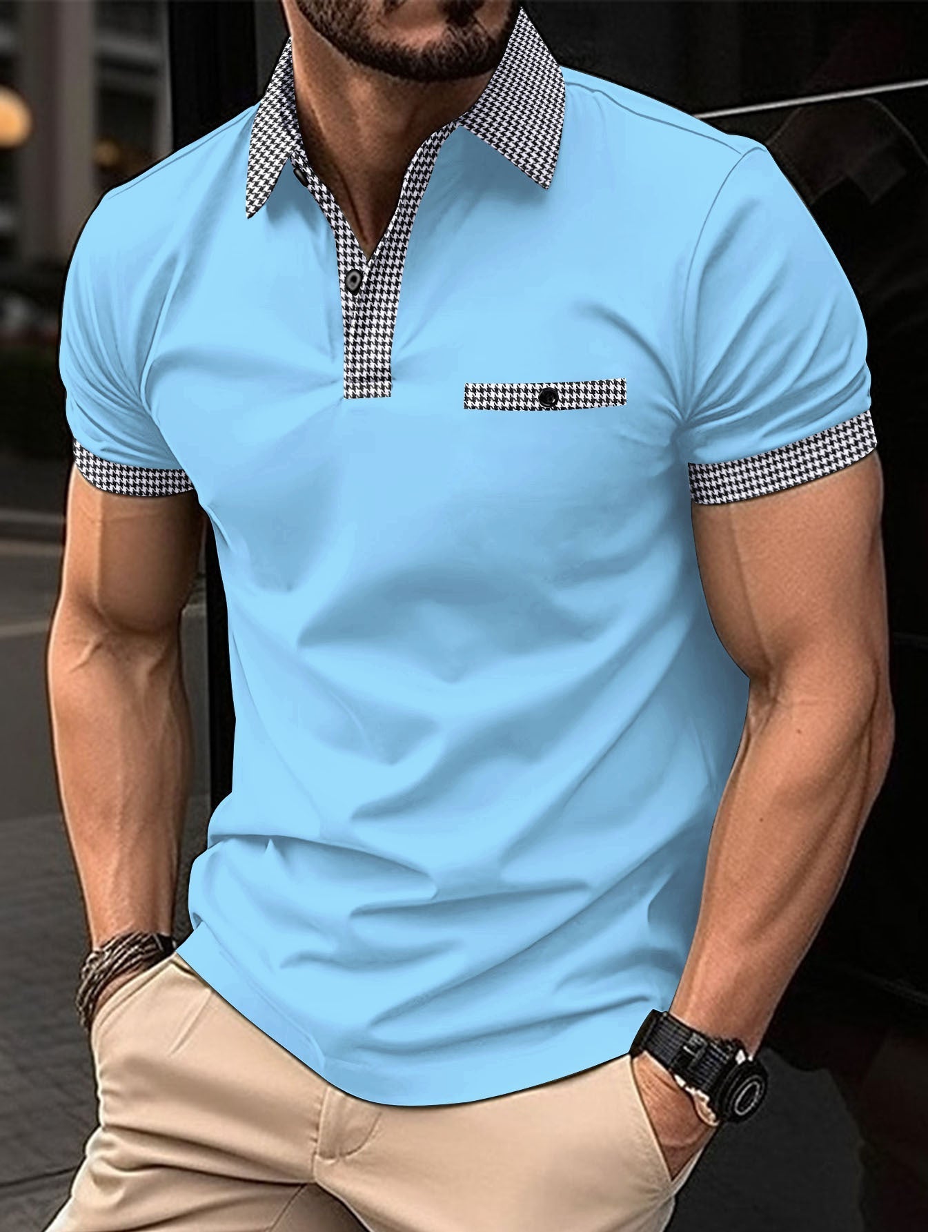 Heidi Mode Mens Polo Shirt With Matching Houndstooth Collar Breathable Waterproof
