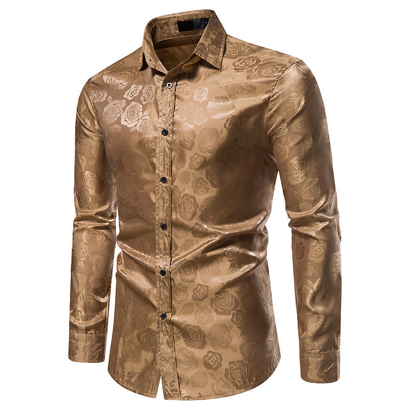 Street Wave Men's Floral Embossed Shirt With Elegant Shine Breathable Cotton For Formal Occasions
