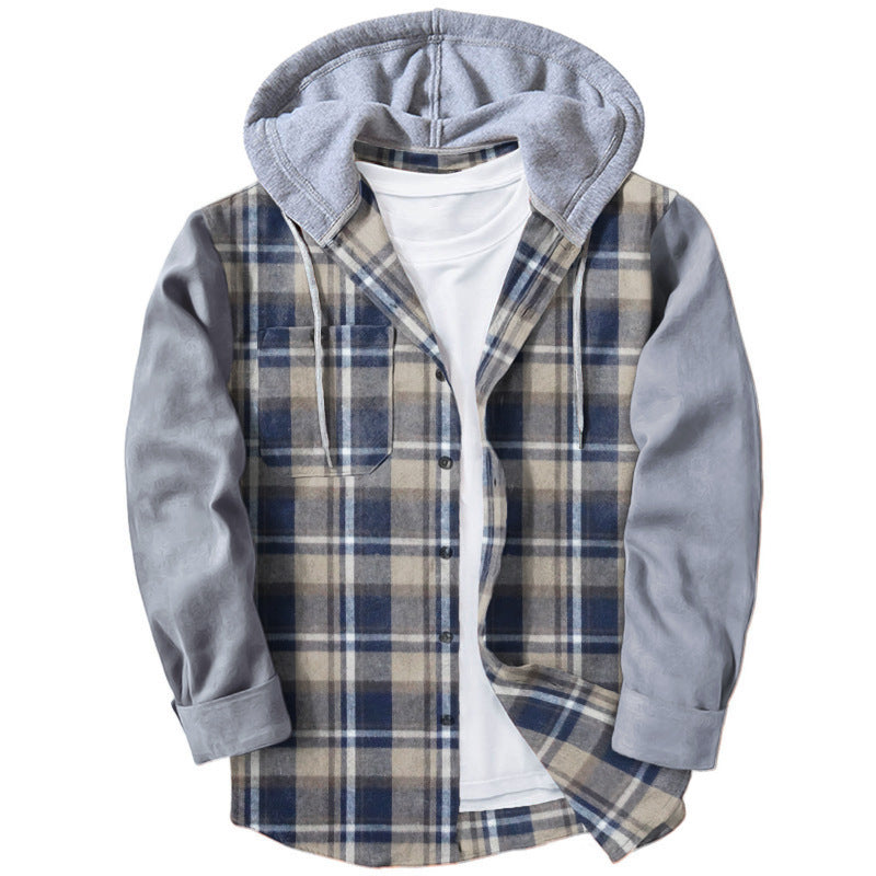 Streetwave Hooded Plaid Flannel Shirt For Men With Cozy Soft Hooded Layer And Two Patch Pockets