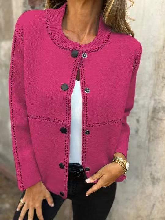 Street-Wave Women's Knit Cardigan With Button Placket And Elegant Neckline - Chic Versatile Layer