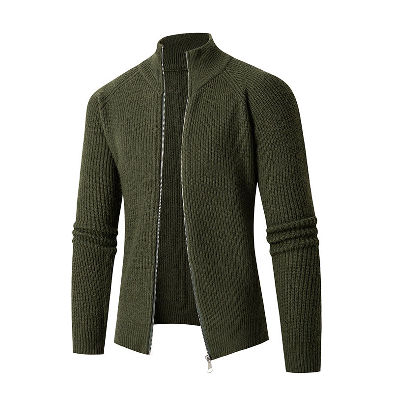 Streetwave For Men Ribbed Knit Cardigan High Collar Zip Front Cozy Versatile Wardrobe Essential