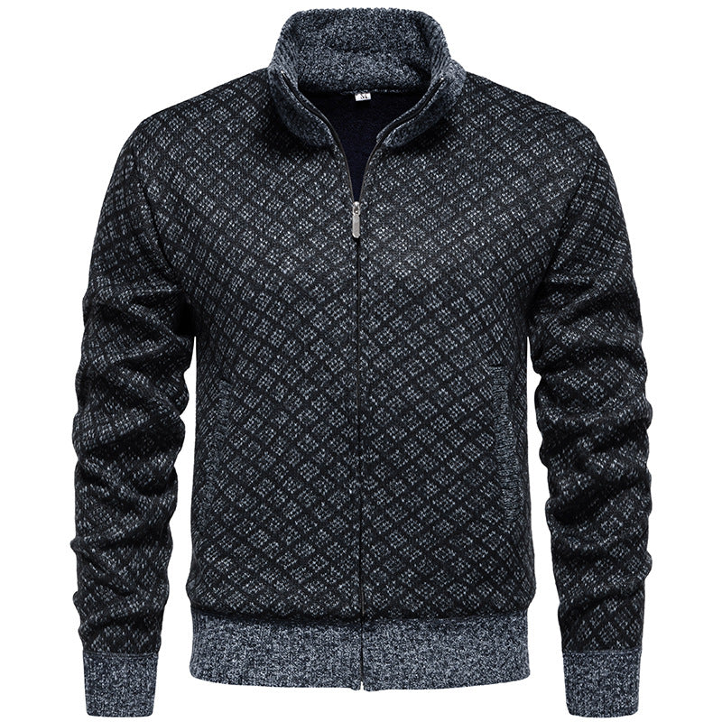 Street-wave Mens Sporty Knit Jacket With Modern Pattern Breathable Warmth For Active Casual Wear
