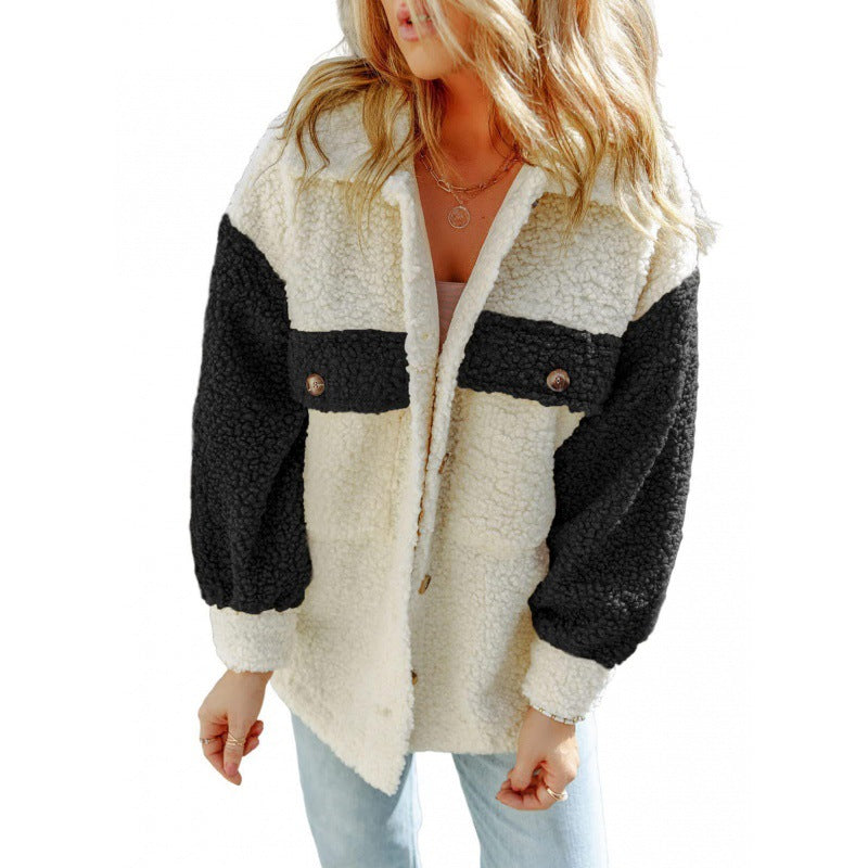 Streetwave Women's Cozy Teddy Jacket With Chest Pockets Plush Fleece Outerwear