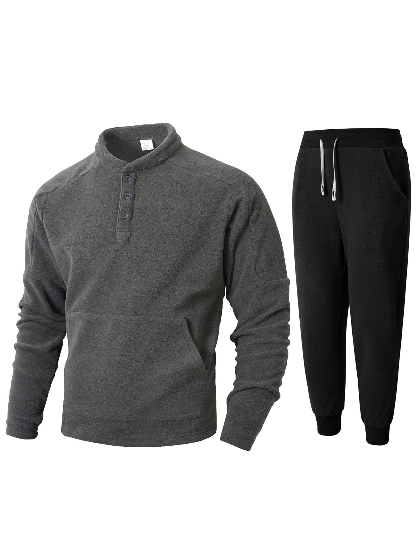 Street-wave Men's Cozy Fleece Tracksuit Set With Button Placket And Pockets For Home And Sport
