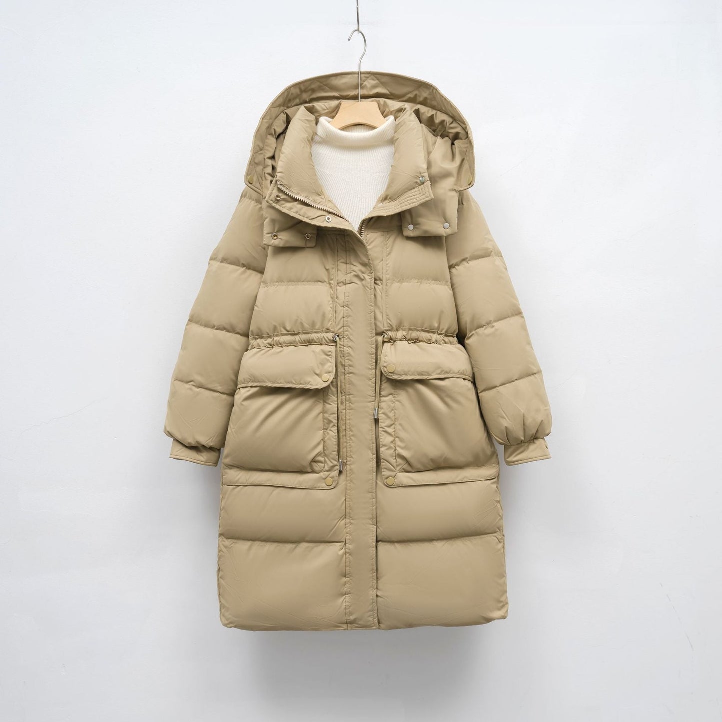 Street Wave Womens Insulated Puffer Coat With Adjustable Waist Hood Long Winter Jacket