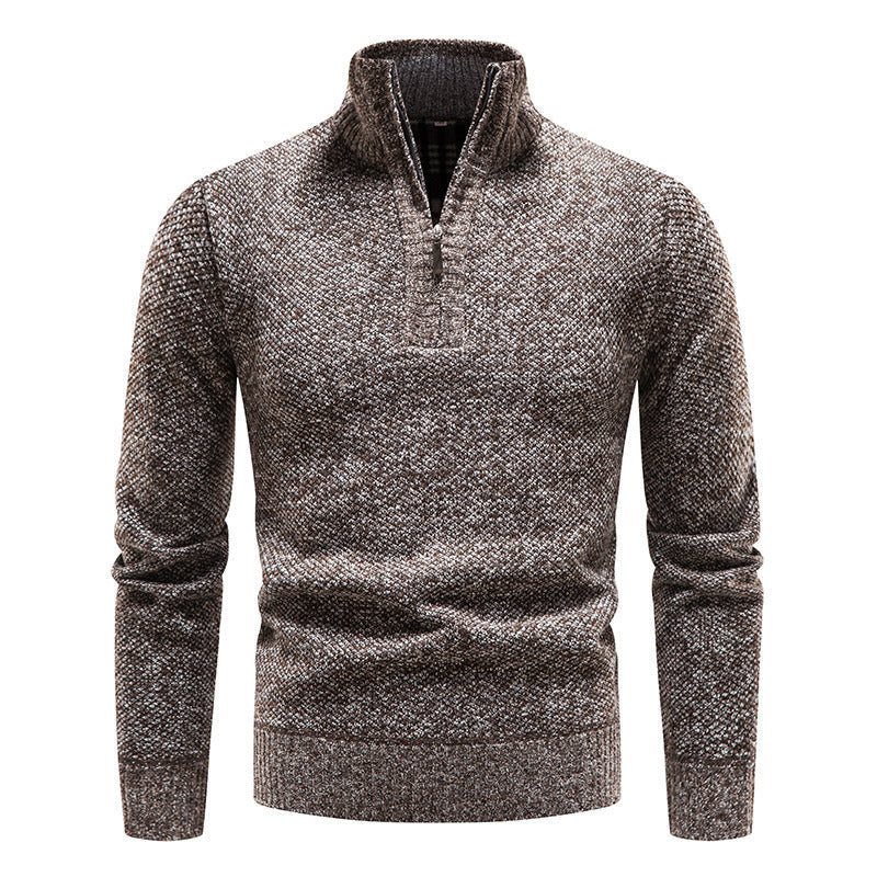 Street-Wave Mens Elegant Knit Pullover With Modern Stand Collar And Zip For Everyday Style